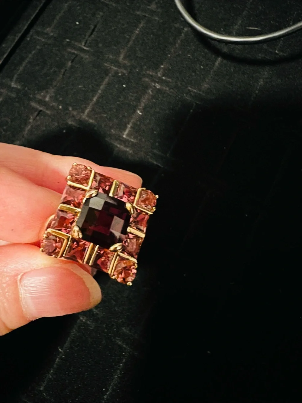 Vintage STS 10K Gold Garnet & Pink Tourmaline Statement Ring – Size 7 – 5.64g